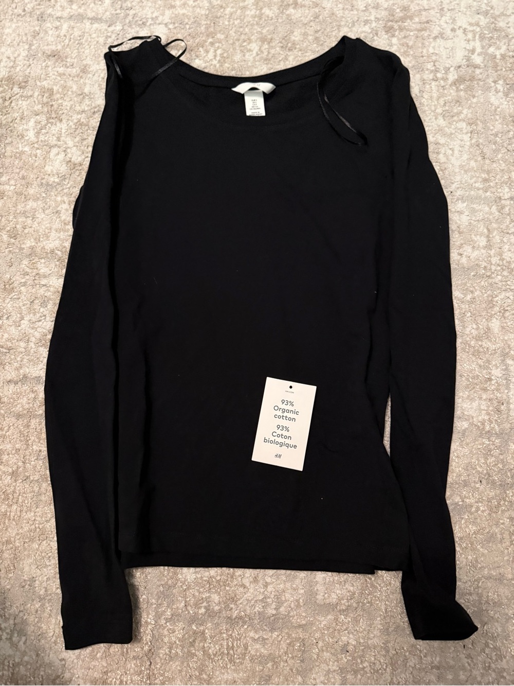 H&M round neck Organic Cotton Black Long Sleeve Tee size S-NWOT